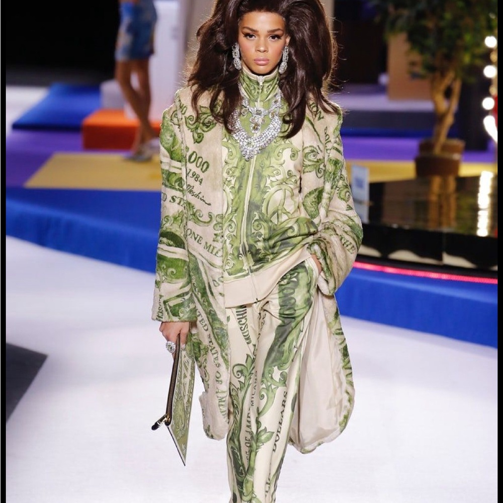 New Moschino Green Dollar Bill Clutch
